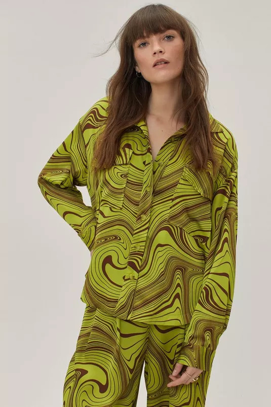 Retro Wave Print Oversized Shirt | Nasty Gal (US)