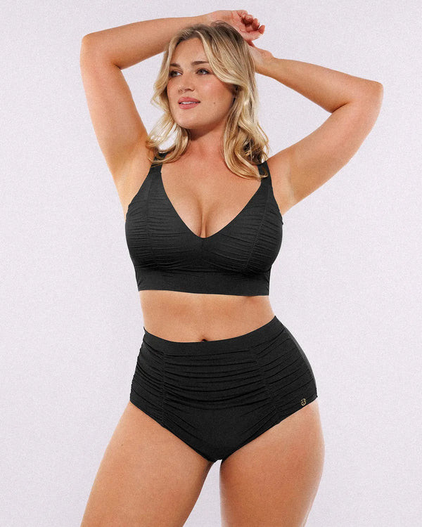 Smart Sculpt™ Ruched V-Neck Bikini Top & High-Waisted Bottom Set | Shapellx Affiliate Program