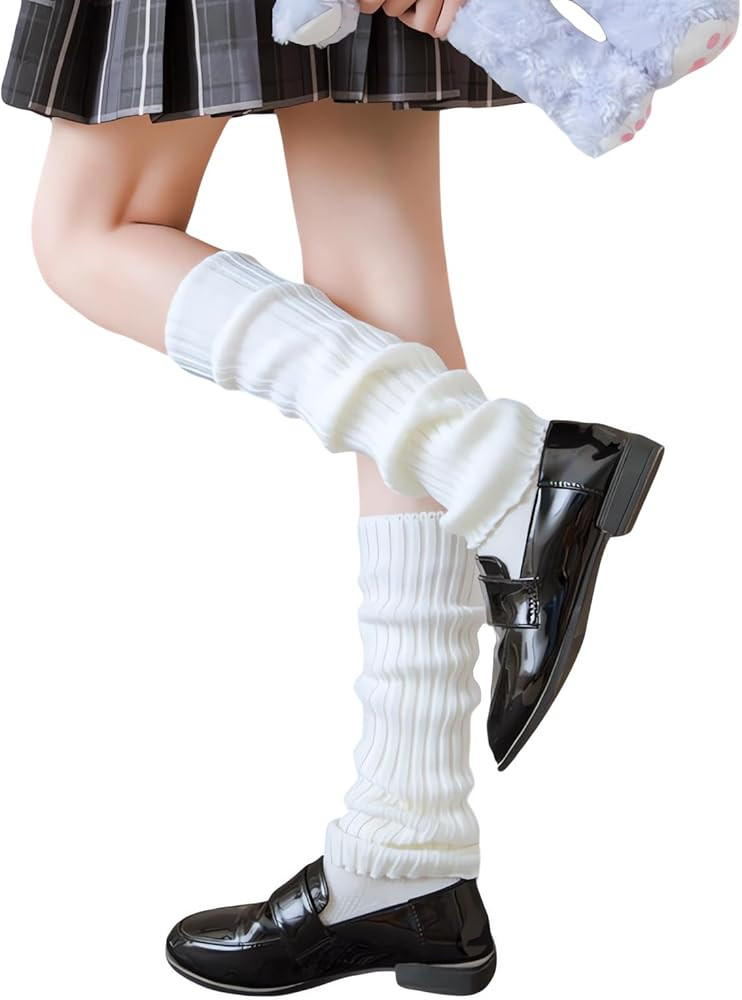 Leg Warmers for Women Girls Y2k Japanese Kawaii Ankle Warmers Black White 80s Ribbed Knitted Long... | Amazon (US)