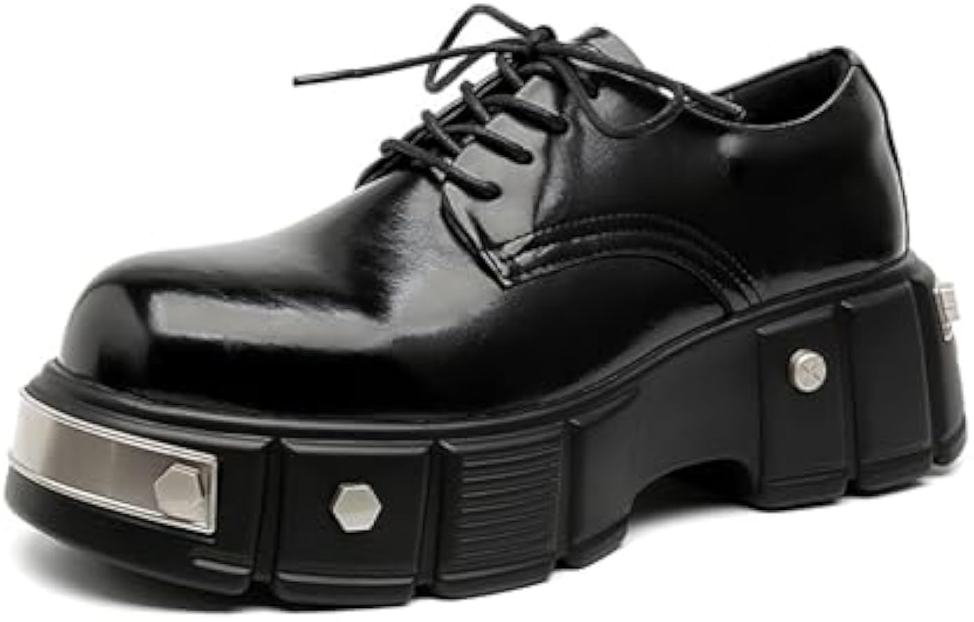 Men's Leather Platform Oxfords Fashion Goth Punk Motorcycle Shoes with Metal | Amazon (US)