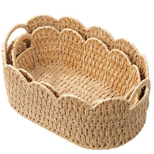 Coeusy Paper Rope Scalloped Basket Set of 2,Woven Storage Baskets for Shelves,Laundry,Towels,Clothes,Books,Toys,Cute Decor Baskets for Organizing,Natural Color | Amazon (US)