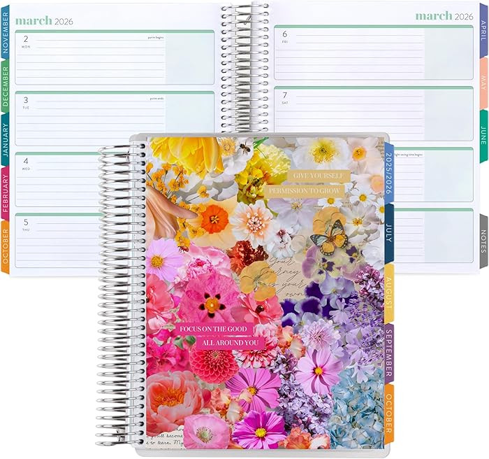 7x9 Coiled Life Planner (January 2026 - December 2026) - Floral Collage classic cover, horizontal... | Amazon (US)