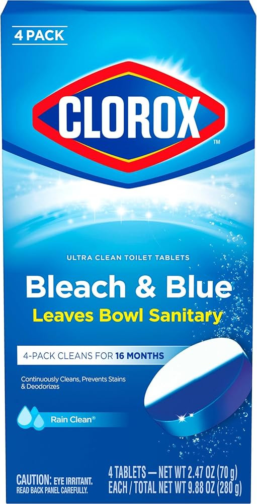 Clorox Ultra Clean Toilet Tablets Bleach & Blue, Rain Clean, 4 Ct (Package May Vary) | Amazon (US)