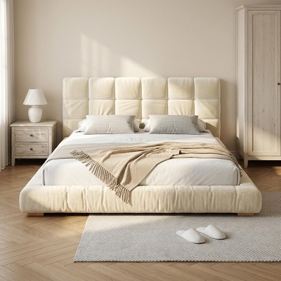 Polibi Modern Queen Size Upholstered Velvet Platform Bed Frame with Tufted Headboard, Beige | Target