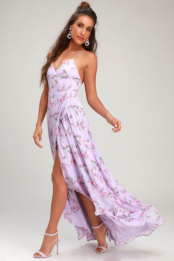 In Love Forever Lavender Floral Lace-Up High-Low Maxi Dress | Lulus (US)