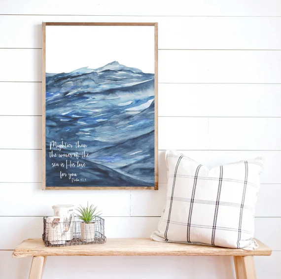Mightier Than The Waves Of The Sea Wood Sign | Beach House Sign | Nursery Wall Sign | Scripture W... | Etsy (US)