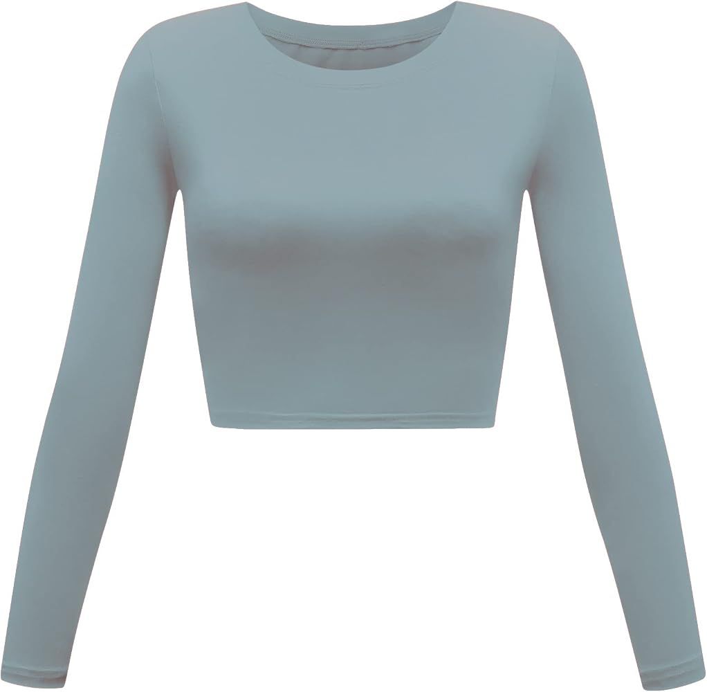 NTSWZYS Women's Ribbed Knit Crop Top - Long Sleeve Y2K Fitted T-Shirt, Basic Round Neck 3 thumbnail image