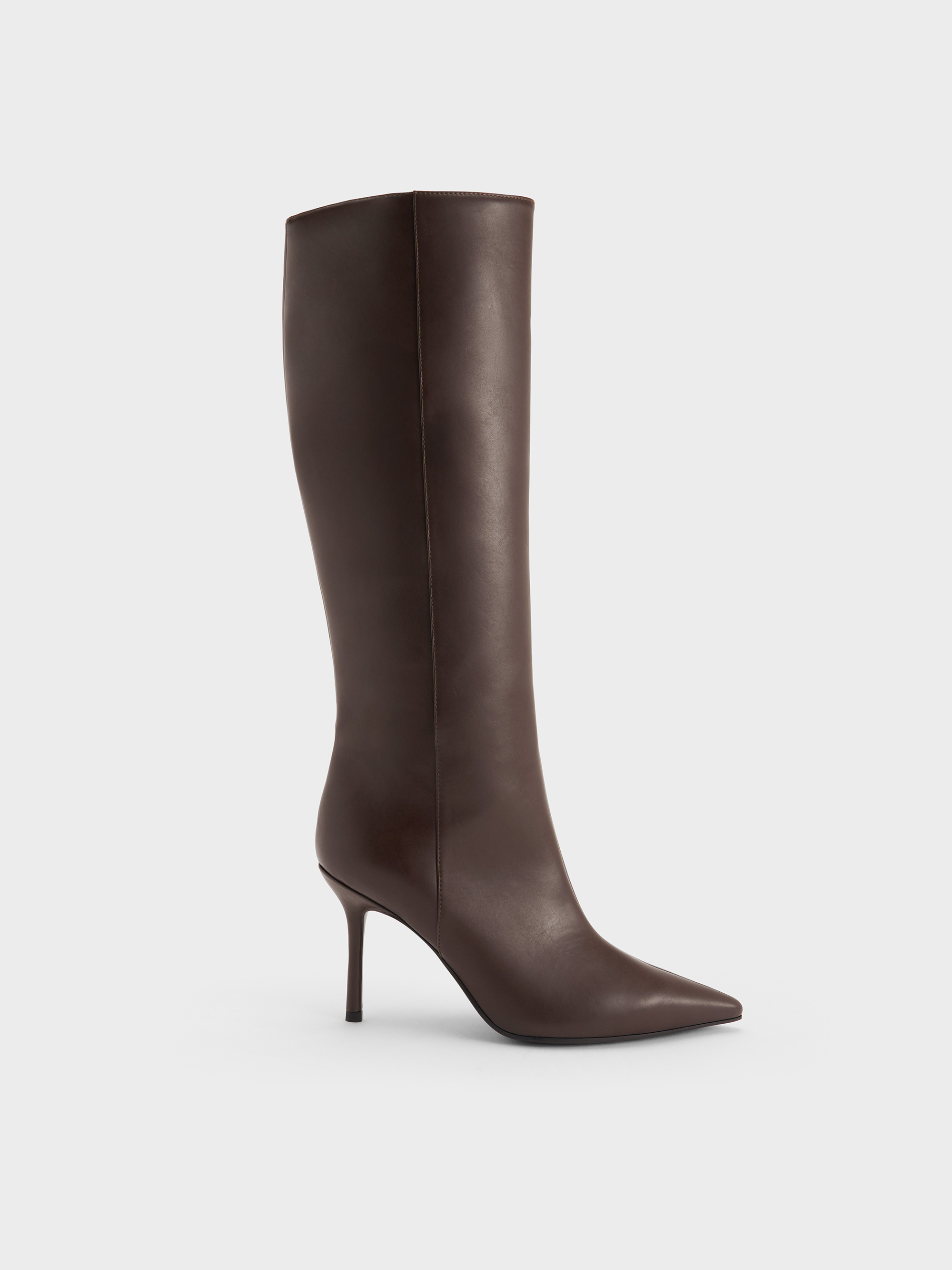 Dark Brown Pointed-Toe Stiletto-Heel Knee-High Boots | CHARLES & KEITH UK | Charles & Keith UK