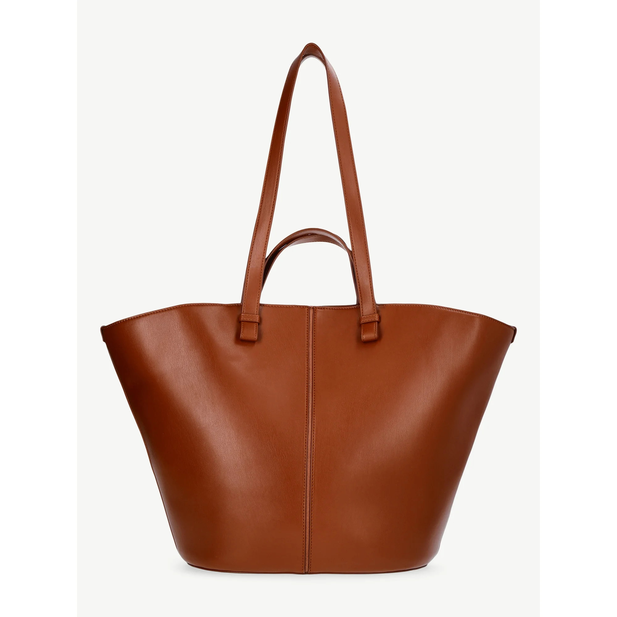 Time and Tru Women's Faux Leather Tulip Tote Handbag, Cognac | Walmart (US)