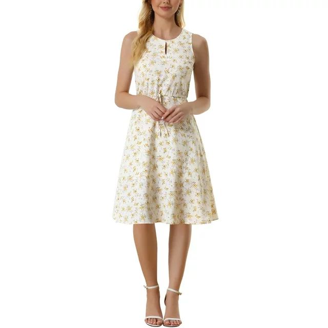 Allegra K Women's Split Neck Printed Sleeveless Casual Dress | Walmart (US)