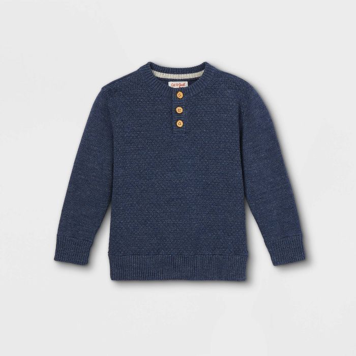 Toddler Boys' Knit Henley Pullover Sweater - Cat & Jack™ Navy Heather | Target