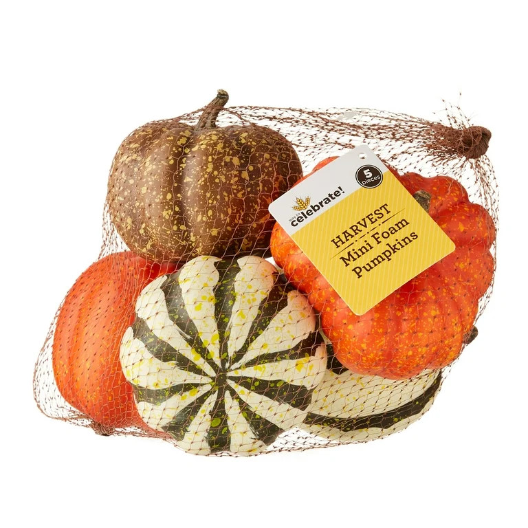 Harvest Mini Foam Pumpkins, Assorted, 5 Pack, by Way To Celebrate | Walmart (US)