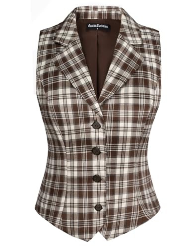 Scarlet Darkness Sleeveless Vest for Women Dressy Casual Versatile Plaid Vest Tuxedo Suit Waistcoat Brown Plaid S | Amazon (US)
