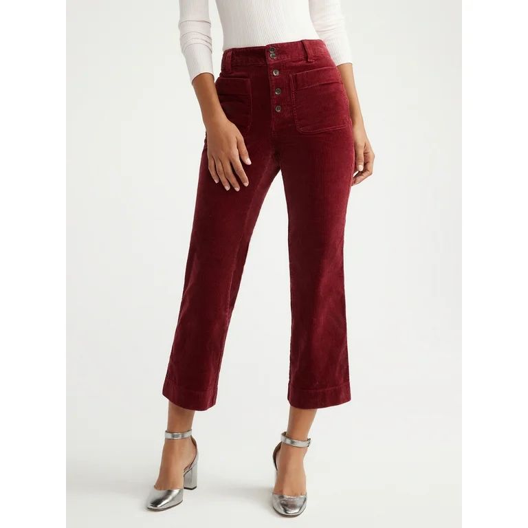 Free Assembly Women's High Rise Cropped Flare Corduroy Pants with Patch Pockets, 27” Inseam, Si... | Walmart (US)