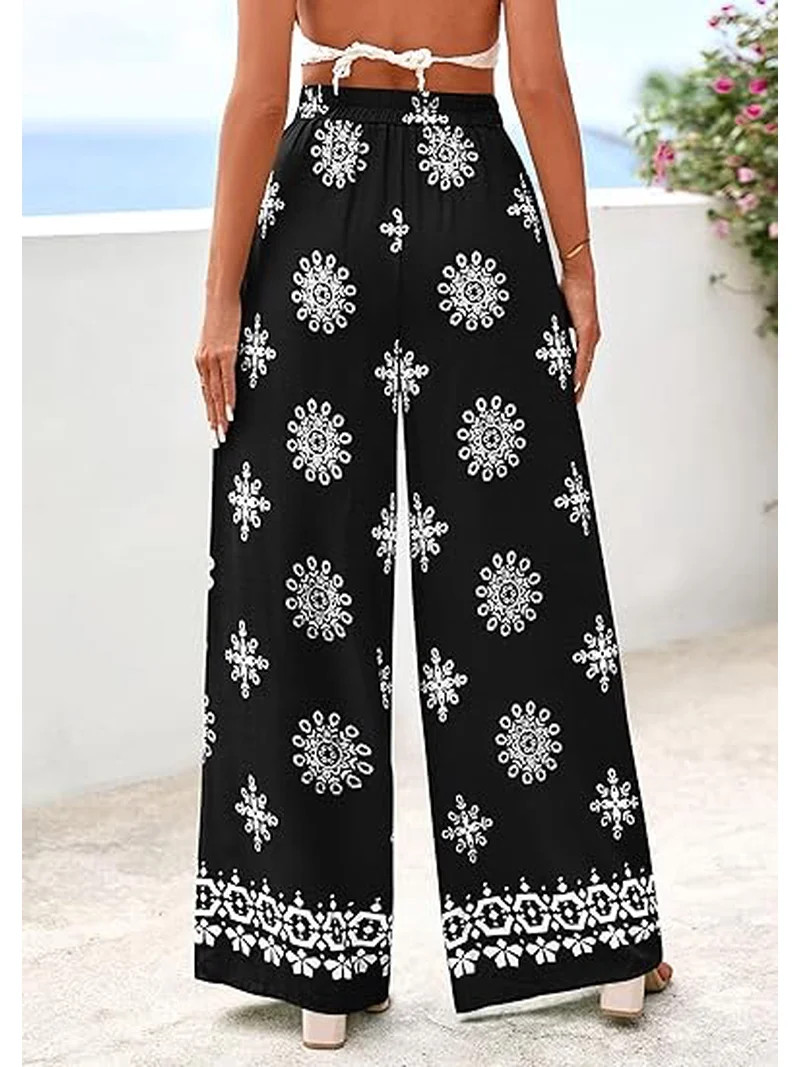 PRETTYGARDEN Women's Wide Leg Palazzo Pants Summer Boho Floral Trousers Spring Flowy Beach Vacati... | Walmart (US)