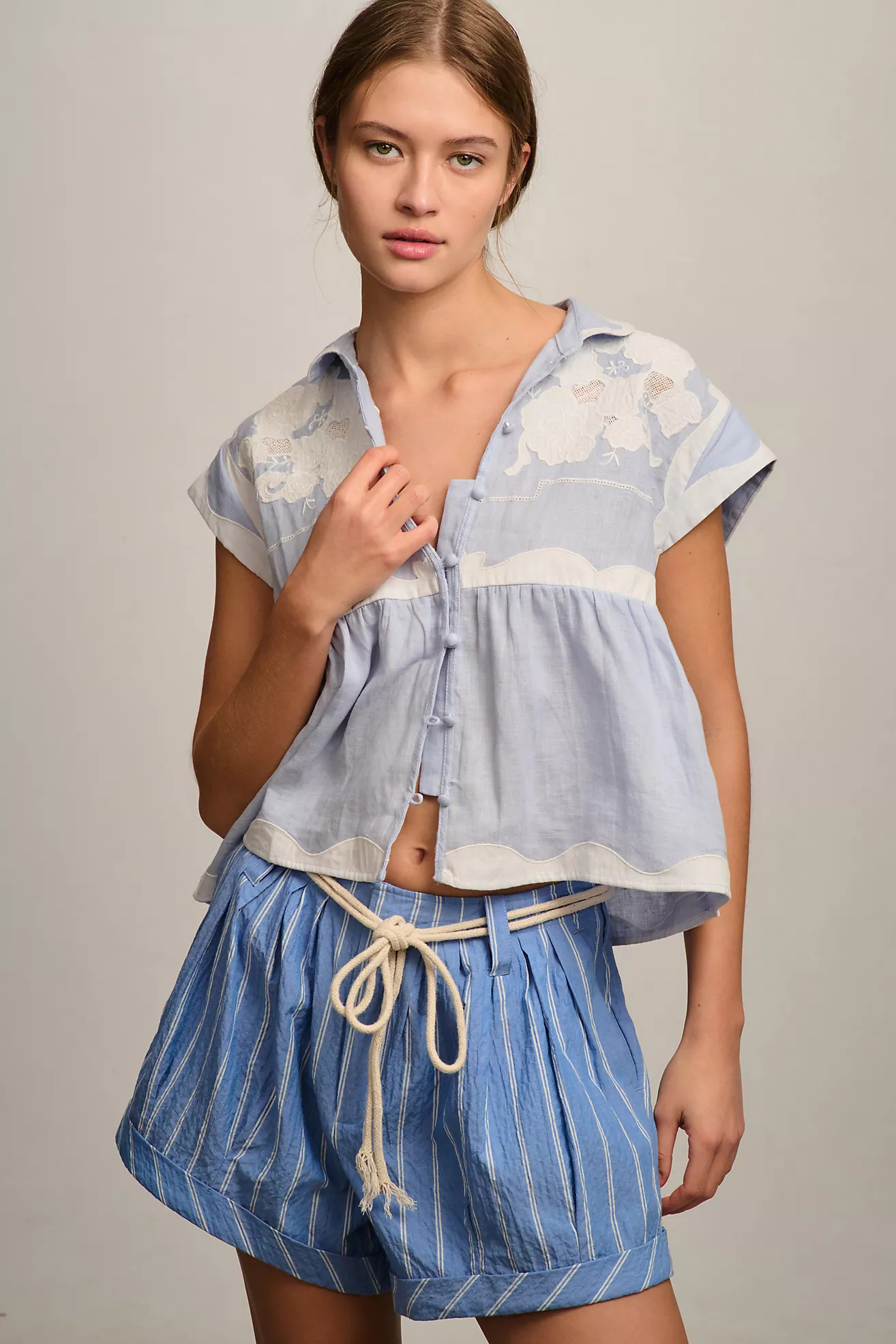 By Anthropologie Linen Appliqué Buttondown Tank | Anthropologie (US)