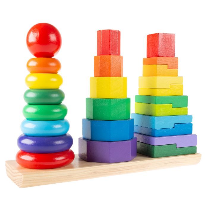 Rainbow Stacking Shapes - Classic Wooden Montessori Manipulation Toy for Babies and Toddlers to L... | Target