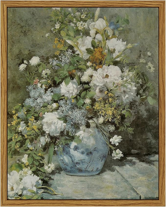 ARPEOTCY Framed Canvas Print Wall Art, Vintage French Flower Wall Art Home Decor, Ceramic Vase Fl... | Amazon (US)