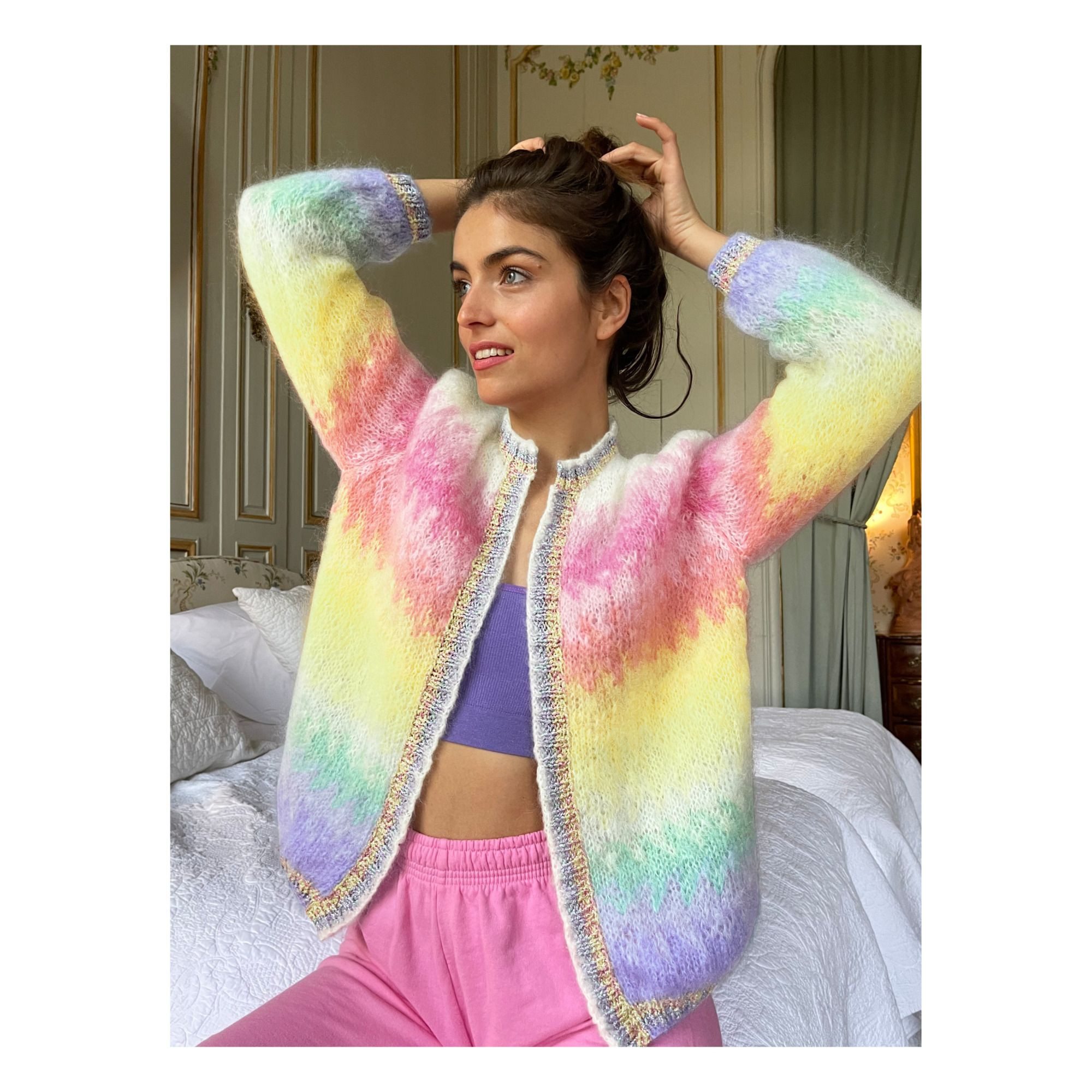 Pastel Mohair and Wool Multicolour Gradient Cardigan Multicoloured Rose Carmine Fashion Adult | Smallable DE