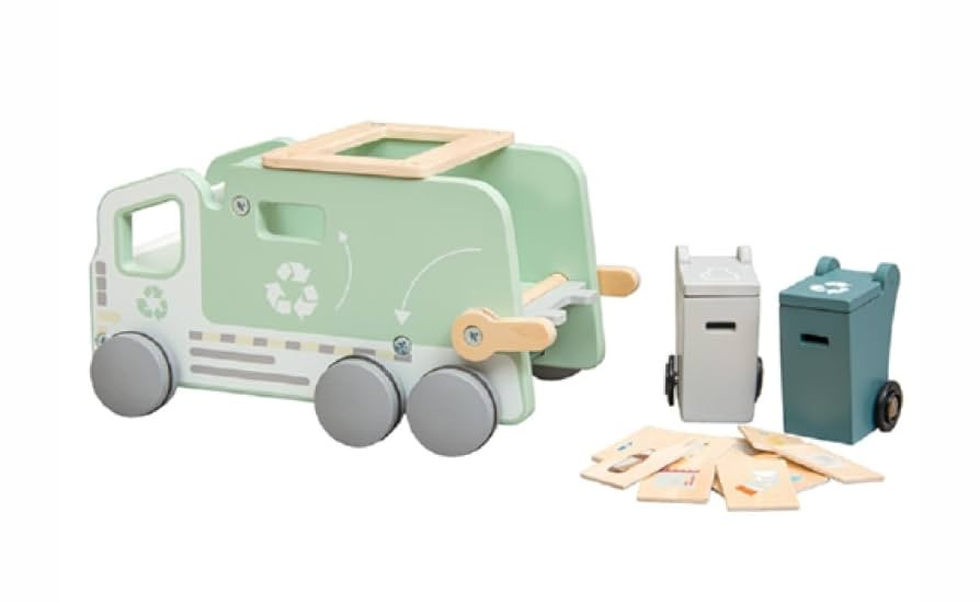 Montessori Wooden Recycling Garbage Truck Toy, 13 Pieces, Ages 3+ Years | Amazon (US)