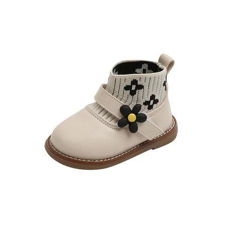 Rotosw Girls Sock Boot Comfort Floral Leather Booties School Casual Slip On Ankle Boots Beige 6.5C | Walmart (US)