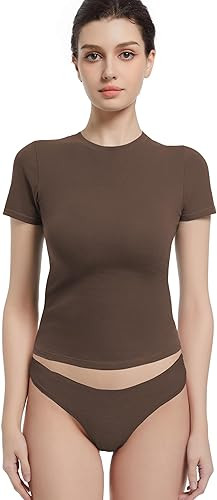 Crewneck Short Sleeve T Shirts for Women Fitted Basic TeesY2k Going Out Tops | Amazon (US)