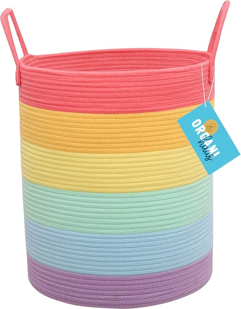 OrganiHaus Playroom Storage Basket for Rainbow Decor 15x18 | Tall Blanket Basket for Living Room ... | Amazon (US)