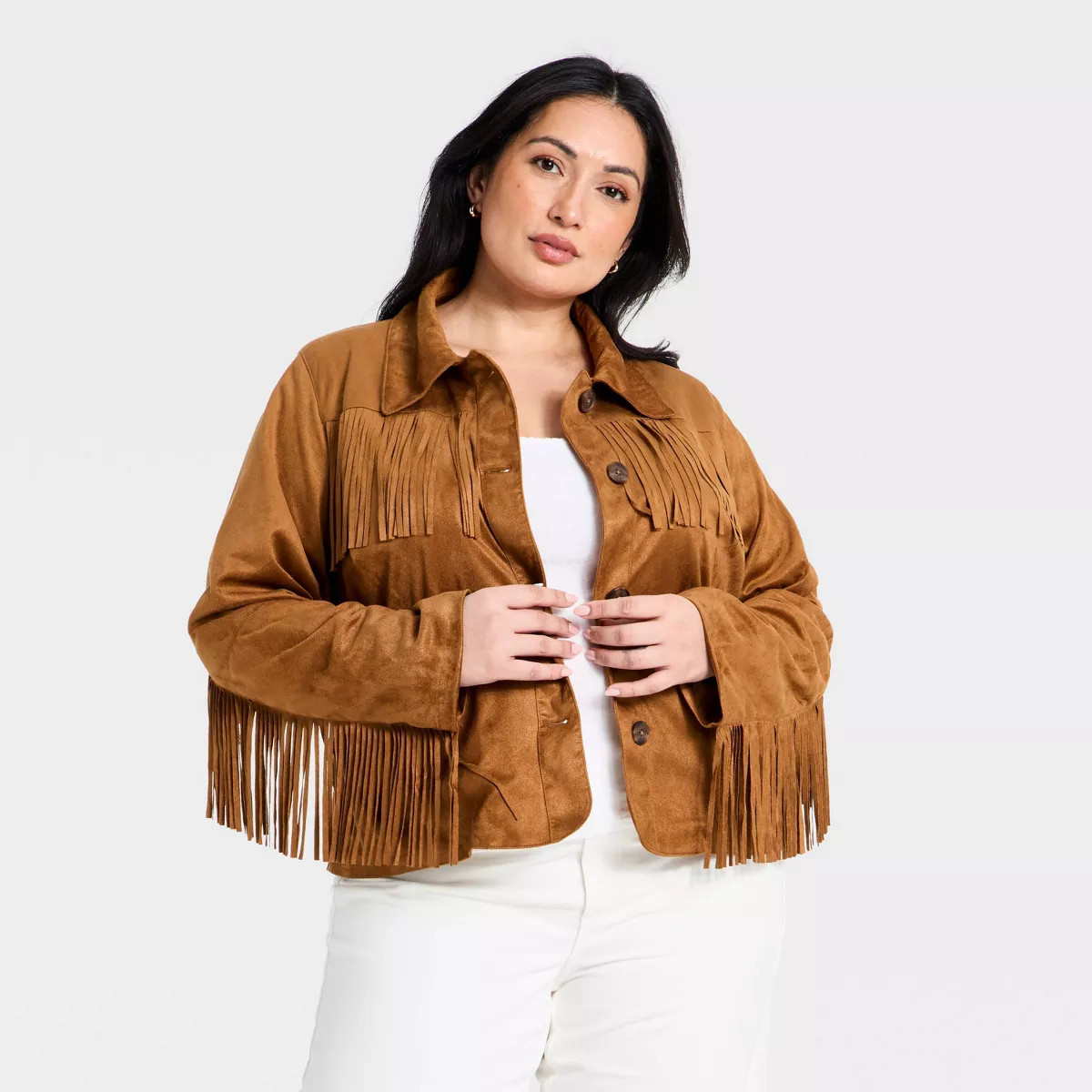 Women's Western Fringe Faux Suede Fashion Jacket - Universal Thread™ Brown 4X | Target