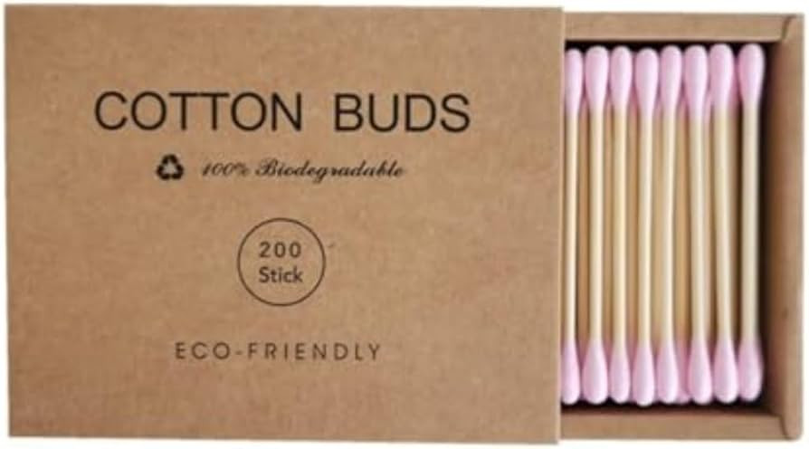 Pink Cotton Swabs 200pcs Natural Cotton Buds Biodegradable Organic Double Tips for Ear Wax Remova... | Amazon (US)