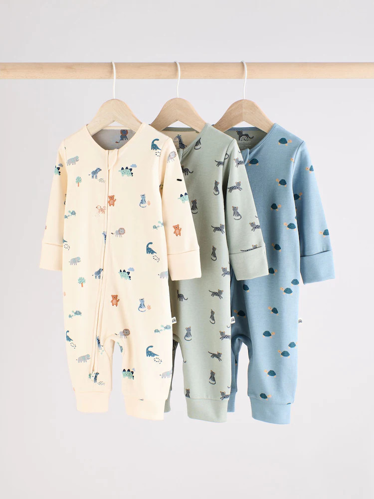 Teal Blue Baby Printed Zip Sleepsuits 3 Pack (0mths-3yrs) | Next US