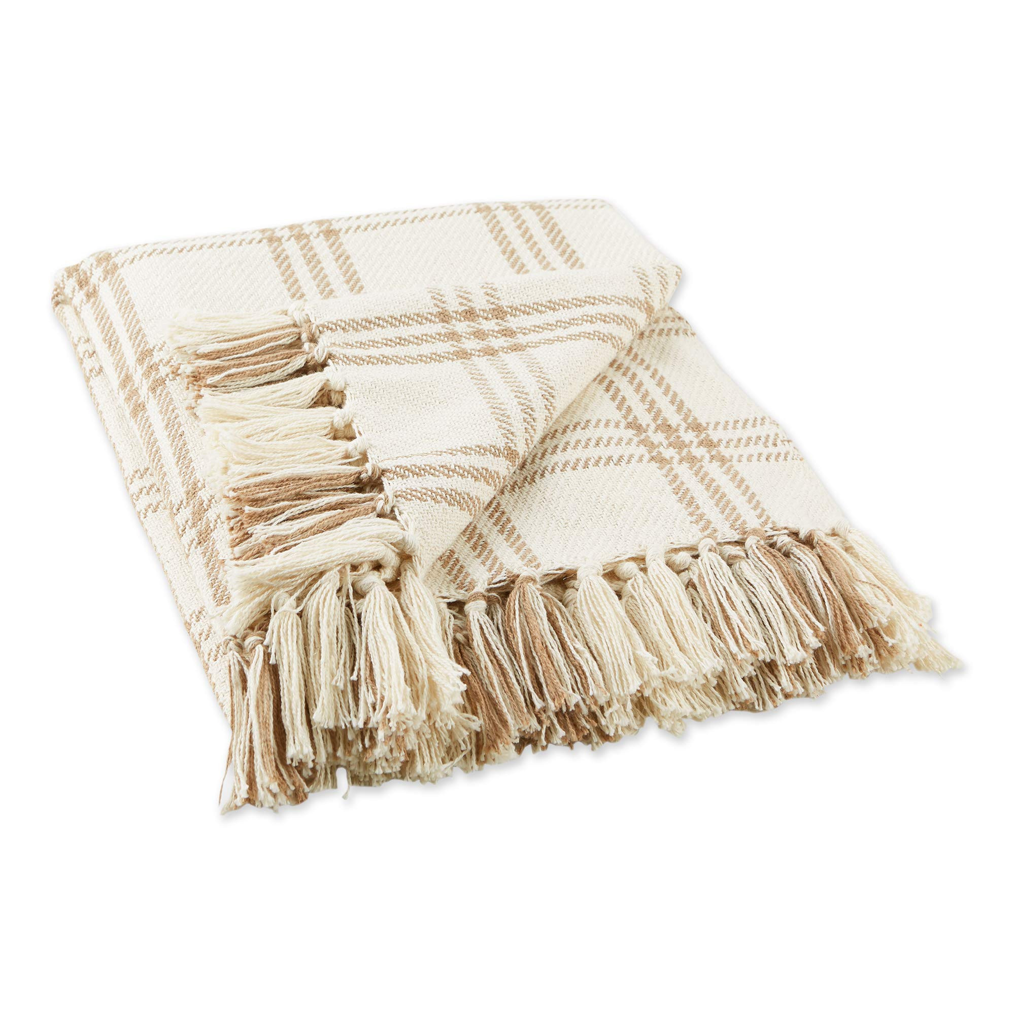 DII Modern Farmhouse Plaid Collection Cotton Fringe Throw Blanket, 50x60, White/Stone | Amazon (US)