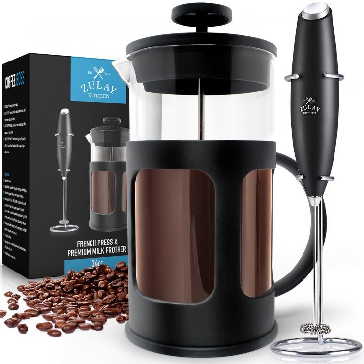 Zulay Premium French Press Coffee Pot and Milk Frother Set -  8 Cups 34oz Coffee Press Glass Cara... | Target