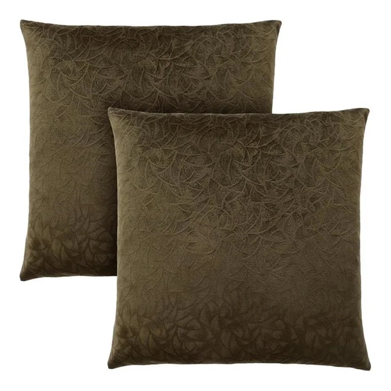 Pemberly Row Floral Velvet Accent Throw Pillow Set of 2 in Dark Green | Walmart (US)
