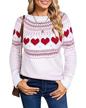 Alsol Lamesa Women's Fair Isle Sweater Casual Crewneck Long Sleeve Heart Sweater Vintage Knit Jum... | Amazon (US)
