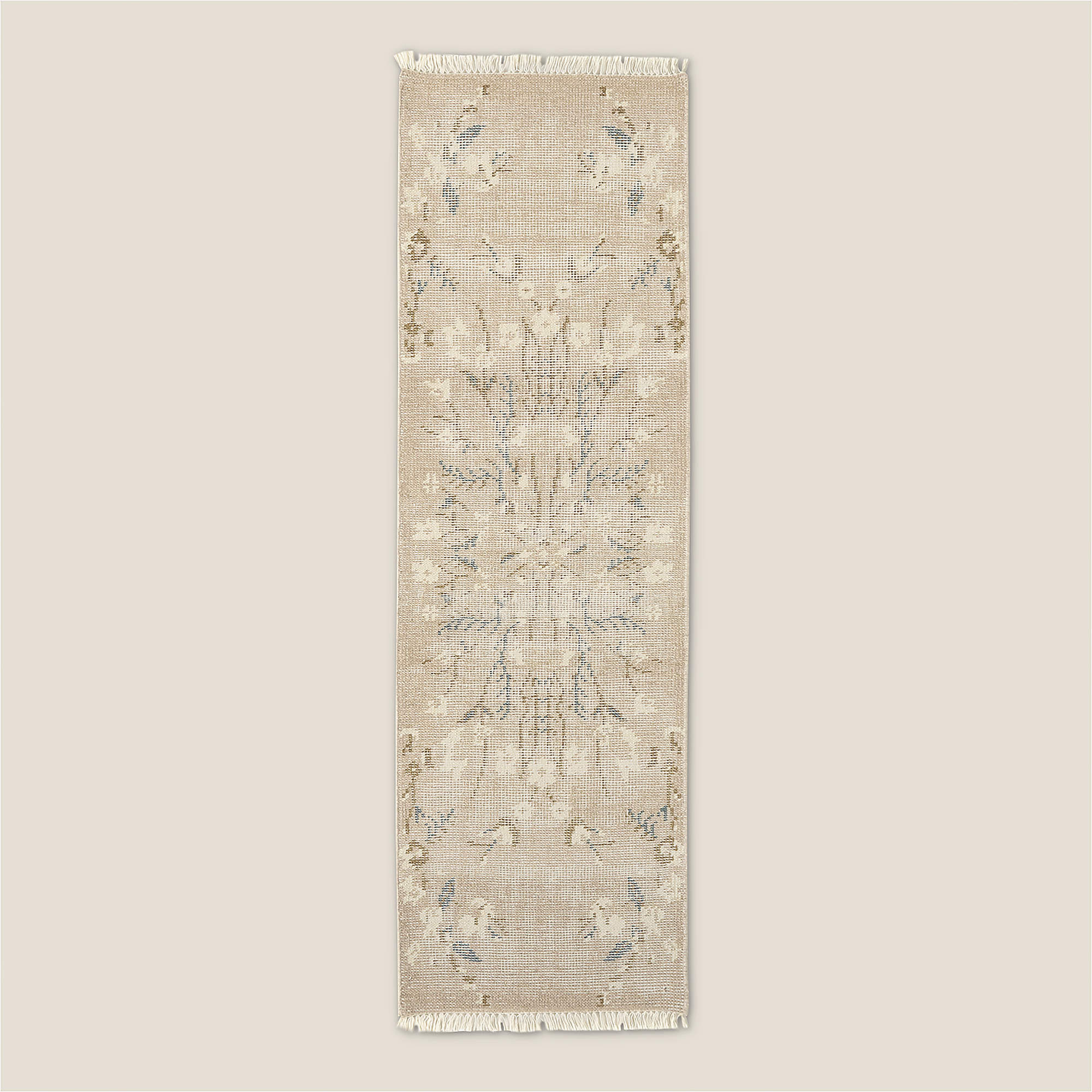 Lavish Hand-Knotted Light Taupe Floral Wool Runner Rug 2.5'x8' + Reviews | CB2 | CB2
