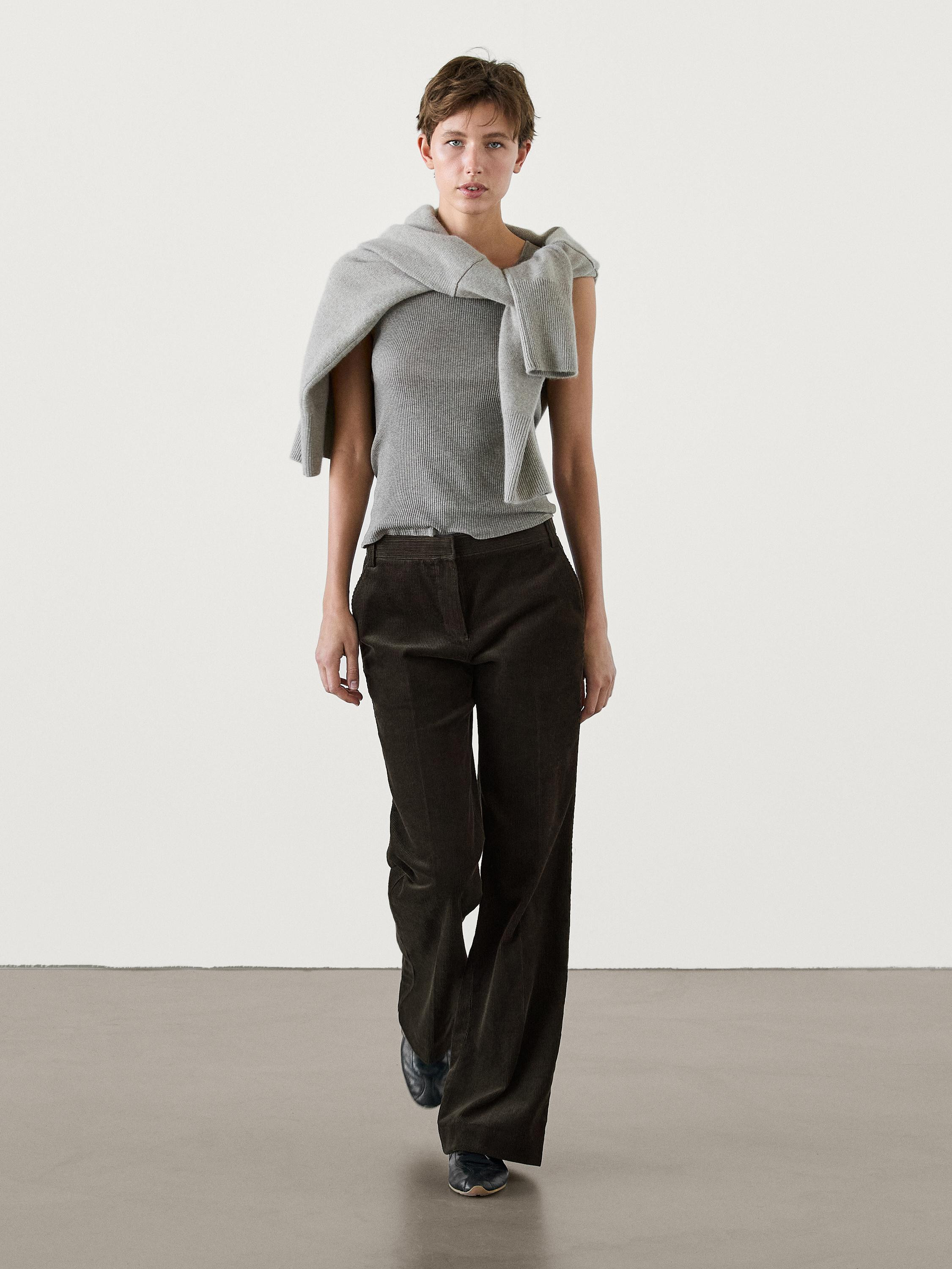 100% cotton corduroy flared trousers | Massimo Dutti UK