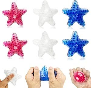 QINGQIU 6 Pack 4th of July Star Squeeze Balls Water Beads Squishy Toys for Kids Boys Girls Fourth... | Amazon (US)