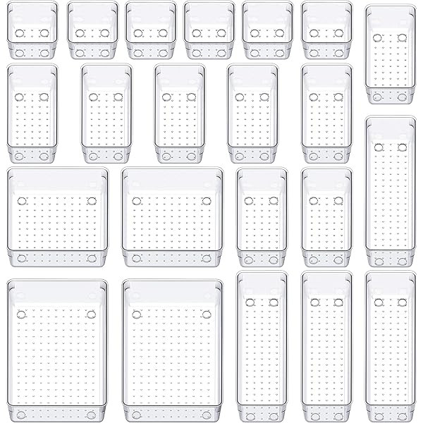 25 Pcs Drawer Organizer Set Dresser Desk Drawer Dividers - 4 Size Bathroom Vanity Cosmetic Makeup Tr | Amazon (US)