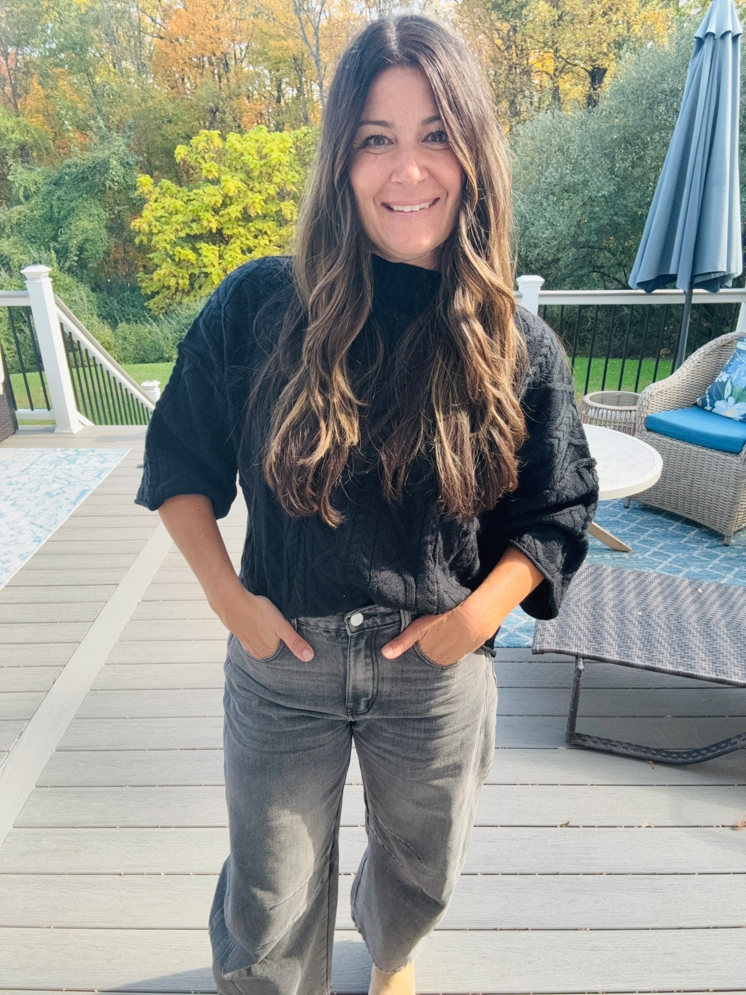 Cable knit and barrel jeans 

#LTKOver40