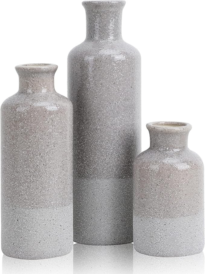 CUCUMI Ceramic Vase Set of 3, Grey Modern Flower Vases for Living Room Home Coffee Table Decor, R... | Amazon (US)
