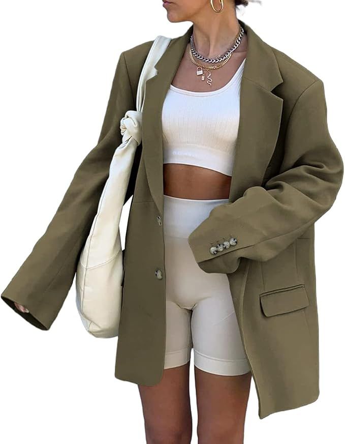 Danedvi Women's Casual Long Sleeve Oversized Blazers Open Front Lapel Collar Work Office Business... | Amazon (US)