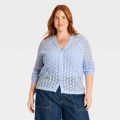 Women's Stitch V-Neck Cardigan - Universal Thread™ Blue S | Target