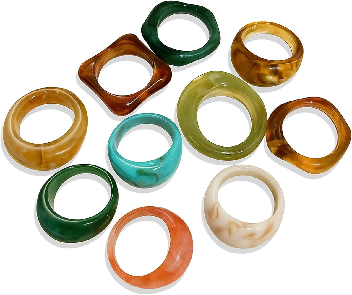 iF YOU 10 Pcs Acrylic Knuckle Ring Set for Women, Chunky Colorful Stackable Finger Midi Rings, Si... | Amazon (US)