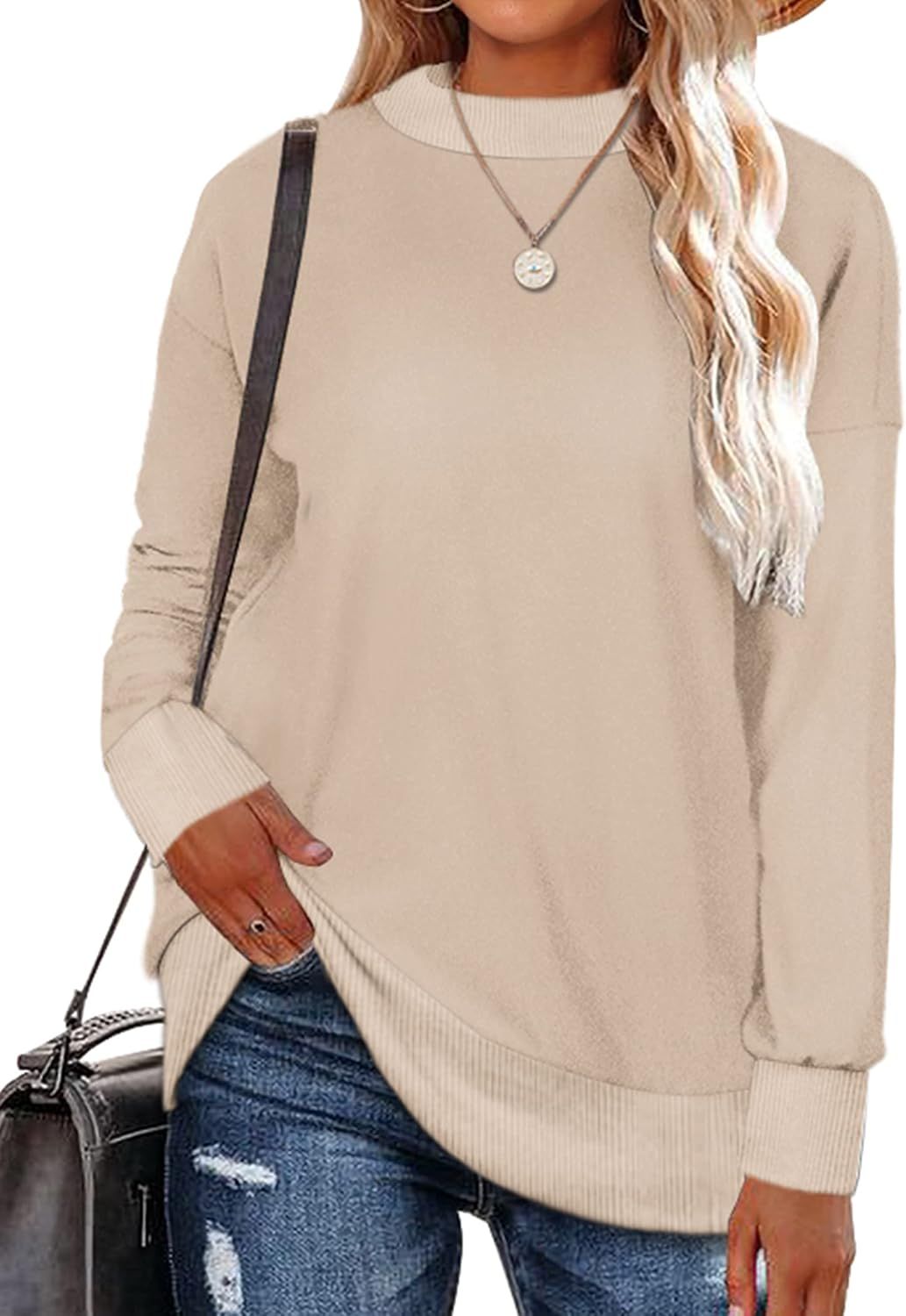 Geifa Crewneck Sweatshirts for Women Oversized Sweaters Long Sleeve Shirts Tunic Tops for Leggings | Amazon (US)