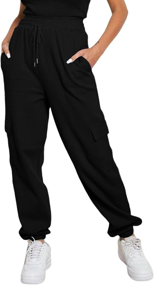 Aleumdr Womens Waffle Knit Cargo Jogging Pants Casual Sweatpants with Pocket Elastic Waist Lounge... | Amazon (US)