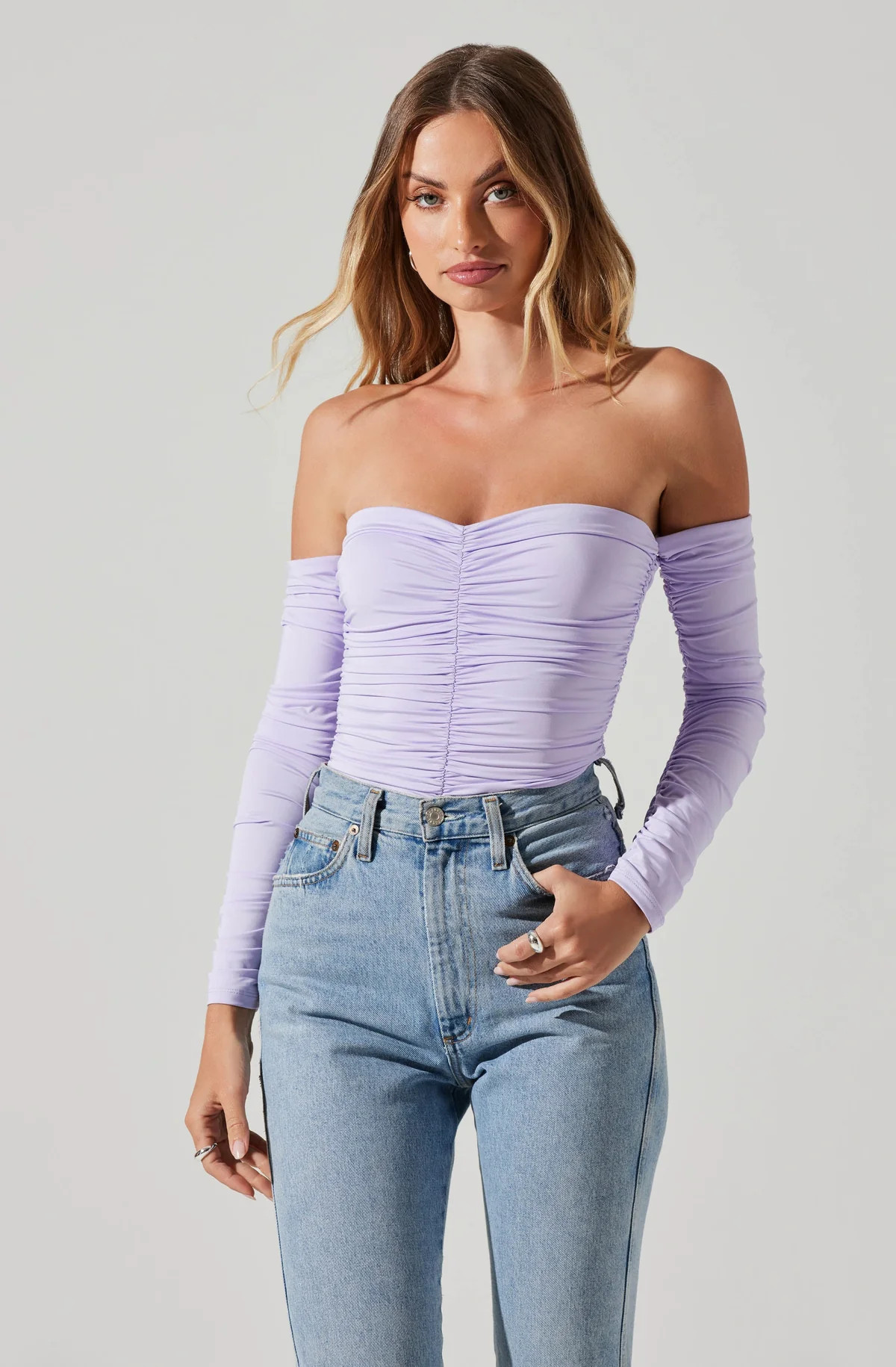 Evianna Off Shoulder Ruched Bodysuit | ASTR The Label (US)