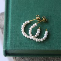 Silver Huggie Pearl Hoops, Sterling Silver Or Gold Plated 22 K Earrings | Etsy (US)