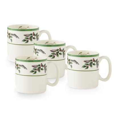 Spode Christmas Tree Collection Holly Mugs, Set of 4 - 9 Oz. Fine Earthenware Cups with Festive Holly Accents - Dishwasher, Microwave & Freezer Safe | Target