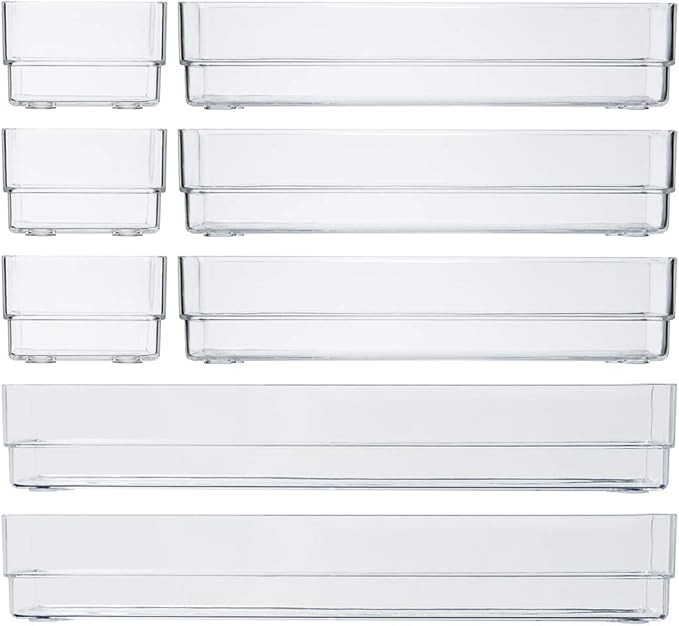 BYCY 8 Pieces Clear Drawer Organizers Drawer Dividers for Kitchen Makeup Office , Stackble Drawer... | Amazon (US)