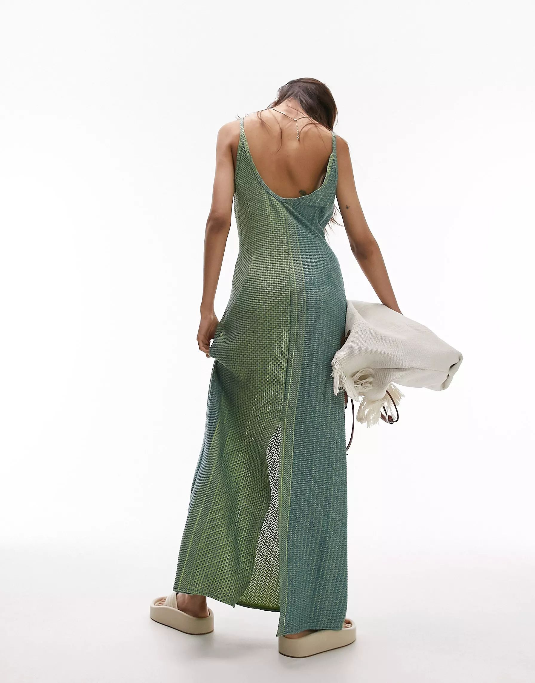 Topshop multi textured jersey column maxi dress in blue and green | ASOS (Global)